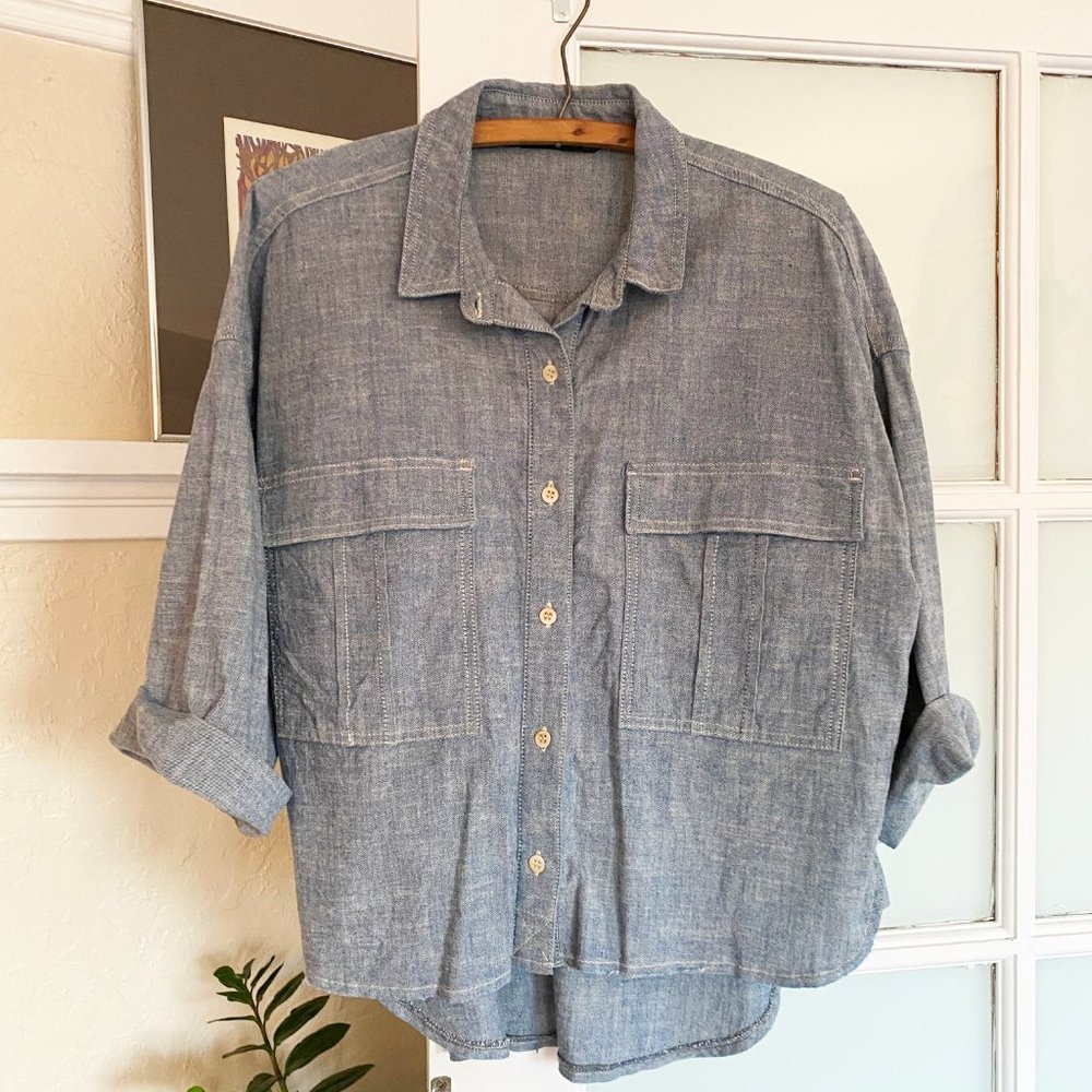 Zara chambray denim boxy button up top